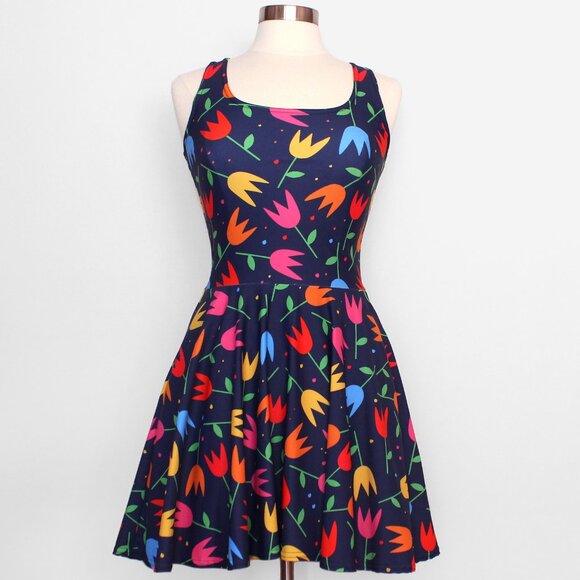 Kate Gabrielle tulip print navy sample dress size Small - Picture 1 of 3